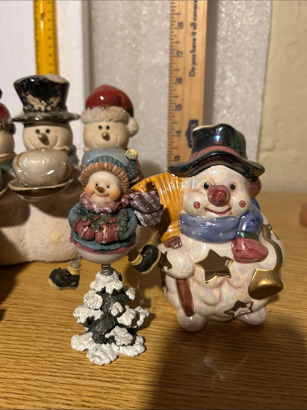 Festive Snowman Ceramic Figurine Set - Multicolor
